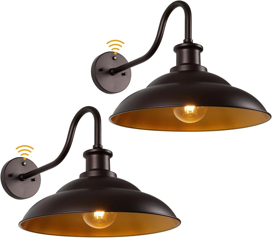 Dusk to Dawn Outdoor Barn Light Fixture, 16 Inch Dome Large Wall Sconce Farmhouse Exterior Wall Mount Light for House Garage Patio Doorway, 2 Pack