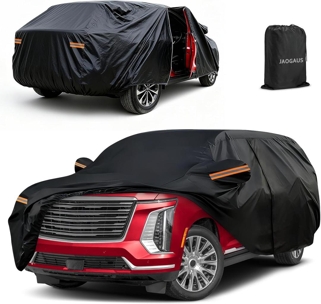 Waterproof Car Cover Custom Fit for Cadillac Escalade 2021-2025, All Weather Outdoor SUV Covers with Zipper Door, Windproof Bands Cover, for Snow Rain Sun Protect (Escalade ESV, 230 inch)
