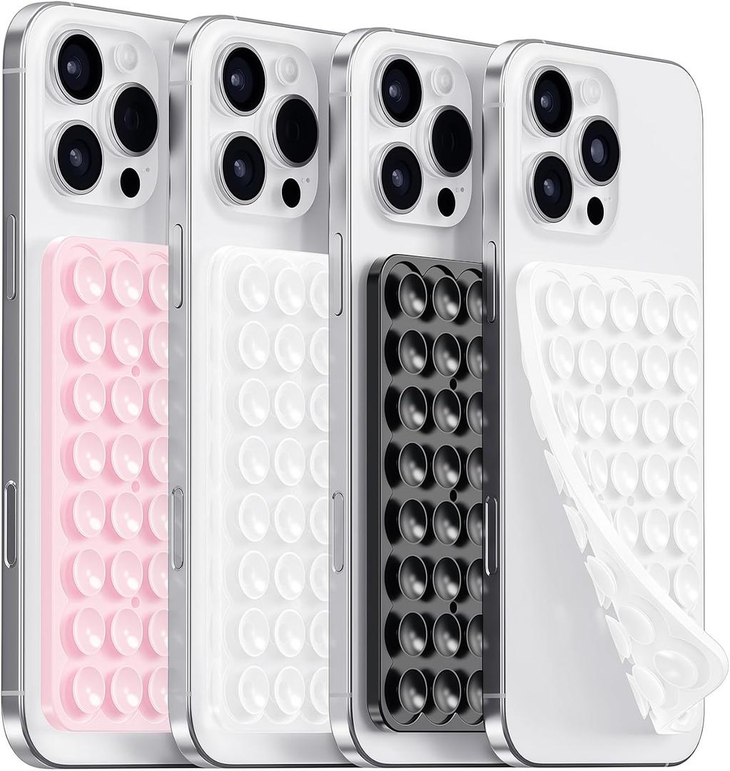 Anteel Silicone Suction Cup Phone Case Mount Double Sided, Hands-Free Strong Grip Silicon Phone Holder for Selfies and Videos, Non Slip Phone Accessories (LPK&WHT&TP&BLK)