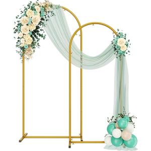 Metal Arch Backdrop Stand 2 Set (6FT/5FT), Gold Wedding Arch Frame, Balloon Arch Stand for Wedding, Baby Shower, Birthday, Ceremony, Party Decor