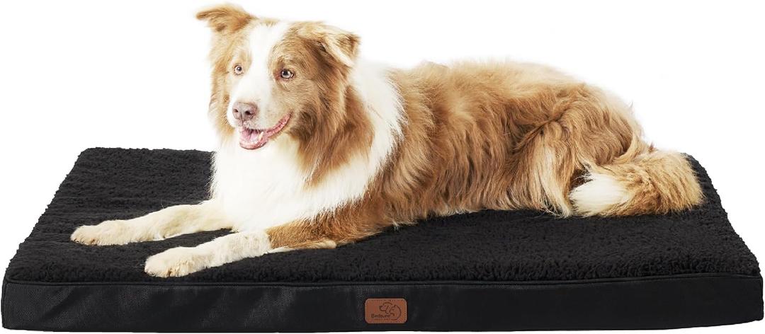 Bedsure Large Dog Bed for Crate - Orthopedic Waterproof Puppy Beds with Removable Washable Cover, Egg Crate Foam Pet Mat, Suitable for Pet Up to 90 lbs (41.0"L x 29.0"W x 3.5"Th, Black)