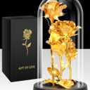 Glass Rose Flower for Women, Birthday Gifts for Women,Rose Flower Gifts for Mom, Red Light Up Rose in A Glass Dome,Rose Gifts for Mom Her Christmas, Anniversary, Wedding, Valentines (Gold)