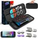 Carring Case Accessories for Nintendo Switch 2 2025, 12 in 1 Bundle with Screen Protector, Clear Shell, Protective Cover for Joycon 2, 20 Slots Game Cards Case, 4X Thumb Grip Caps, Black