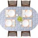 UMINEUX Oval Fitted Vinyl Tablecloth with Elastic Edged & Flannel Backing, Waterproof Wipeable Oval Table Cover - Fits Tables up to 42"X68" (GrayMarble) (Greymarble)