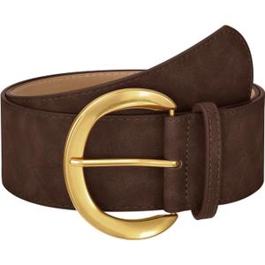 WHIPPY Womens Wide Leather Belt for Dresses Fashion Casual Laides Thick Suede Belt with Gold Buckle