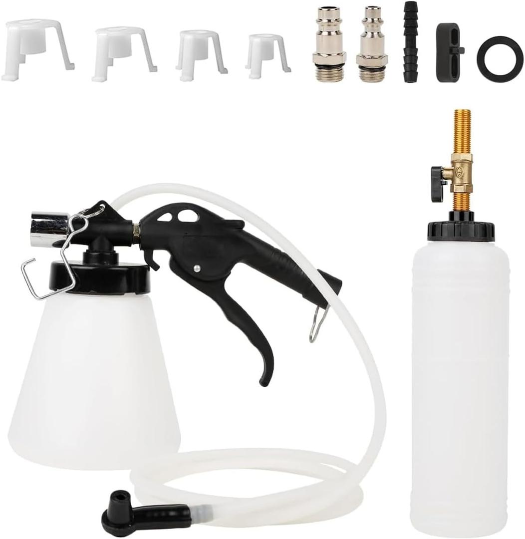 Vacuum Brake Bleeder Kit, 0.9L Vehicle Manual Brake Bleeder Vacuum Pump with 8 Master Cylinder Adapters, 0.75L Refilling Bottle, One-Person Operation Brake Fluid Bleeder for Car Truck SUV Sedan