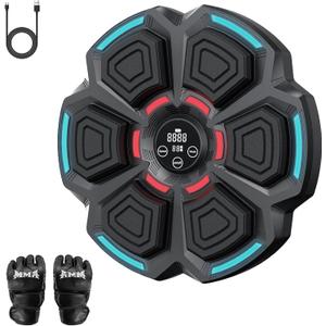 Music Boxing Machine with Gloves, Wall Mounted Smart Bluetooth Boxing Machine, Boxing Target Workout Punching Equipment for Adults Kids Gifts, Fun Boxing Games for Home Gym (Black)