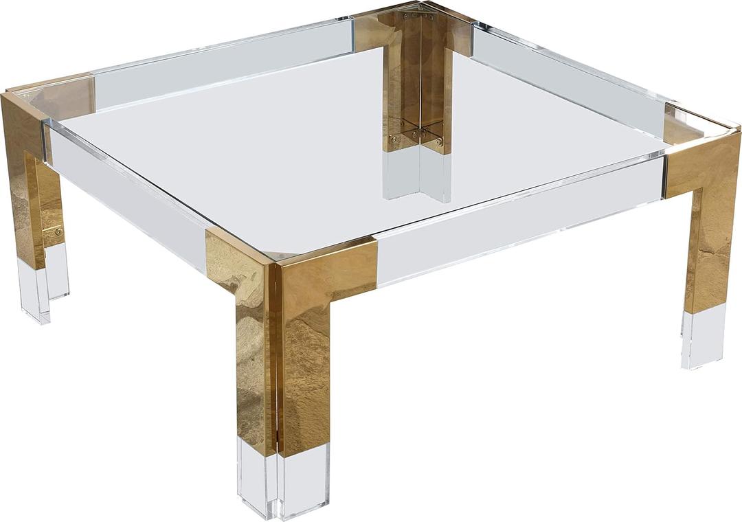 Meridian Furniture Casper Collection Modern | Contemporary Glass Top Coffee Table with Sturdy Stainless Steel and Acrylic Base, 36" W x 36" D x 16.5" H, Gold