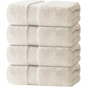 White Classic Luxury Bath Towels Set of 4 Large - 700 GSM Cotton Ultra Soft Bath Towels 27x54 | Highly Absorbent and Quick Dry | Hotel Towels for Bathroom Luxury, Plush Shower Towels, Ivory