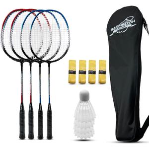Magicorange Badminton Rackets Set of 4 for Outdoor Backyard Games, Including 4 Racquets,4 Shuttlecocks, 4 Replacement Grip Tapes & 1 Carry Bag, 26.26 inches in length and 7.76 inches in width