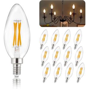 Depuley LED Light Bulbs E12: Candelabra Candle Light Bulb 4W Equivalent 40W Incandescent - LED Chandelier Light Bulbs 2700K Soft White - C35 Clear Filament Bulb E12 Base 500 LM 90+ CRI 12 Pack