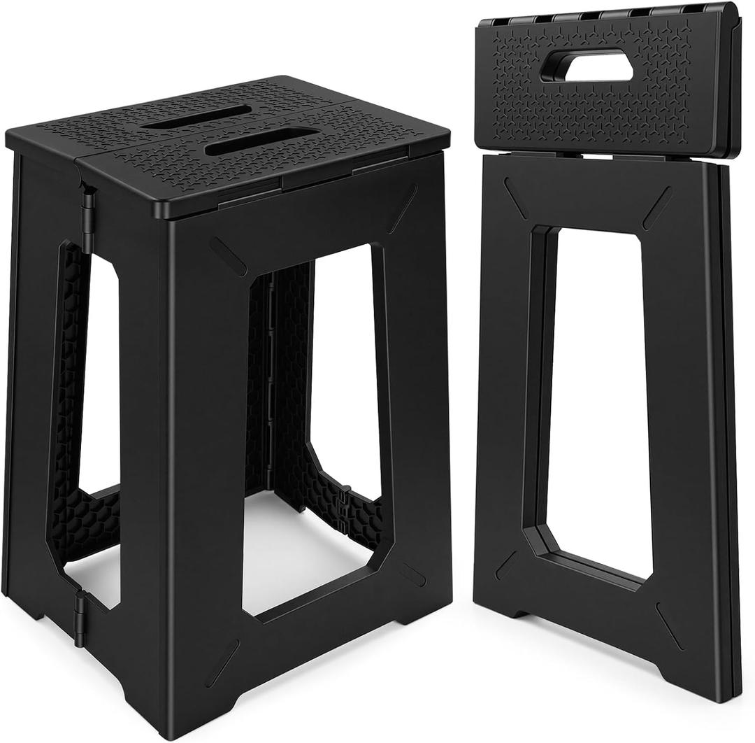 neotidy Foldable Stool Chair, 17.7 Tall Folding Seat for Adults up to 400 lb, Heavy-Duty Plastic Foldable Stool for Sitting, Portable Compact Folding Chair for Home Outdoor Camping, Black, 17.7" x 8.58" x 11.7"