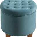 Homepop Home Decor | Upholstered Round Velvet Tufted Foot Rest Ottoman | Ottoman with Storage for Living Room & Bedroom | Decorative Home Furniture, Teal Small, 19"D x 19"W x 18"H