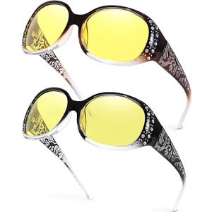 Women's Night Vision Glasses for Driving - Polarized Yellow Lens Reduce Headlights Glare UV Protection H8161