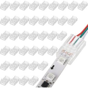 Flutesan 40 Pcs 3 Pin 10mm Solderless LED Light Strip Connectors Clear Track Lighting Connectors for 5050 RGB Strip Light