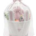 Large Woven Easter Baskets for Girls & Kids - Empty Basket with Gift Bags and Ribbons Cute Easter Decorations Bunny Ears Designs Pink