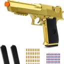 Gold Soft Bullet Toy Gun Shell Ejecting for Boys, Shooting Game Toy Pistol with 50 Foam Bullets, 40 Shells & 2 Clips, Ideal Christmas Birthday Gift for Boys Adults