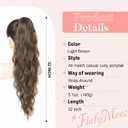 Flufymooz Ponytail Extension, Flexible Wrap Around Ponytail Extension Long Wavy Curly Ponytail Hair Extensions Natural pony tail Synthetic Hairpiece for Women 32 Inch (Light Brown)