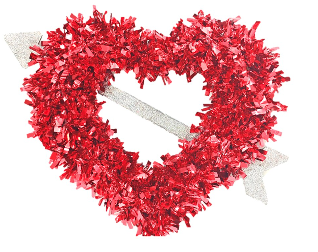2 Pack Holiday Home Valentine's Heart Tinsel Wreath with Arrow - Red, 2 Items