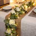 2 Pack 5.9 FT Artificial Flower Garland with Lights, Fake Floral Garland with 12 White Roses, White Flower Decorations for Arch Table Centerpieces Backdrop Party Home Wedding Decorations