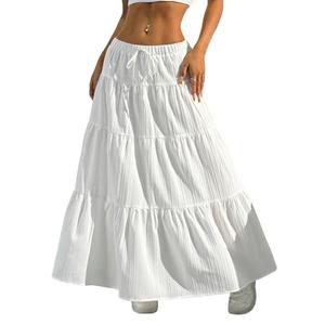 Verdusa Women's Long Maxi Skirt 2026 Boho Flowy Ruffle Flared Skirts Beach Vacation Going Out Outfits White Large
