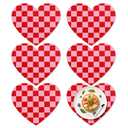 FYSUIMU 6 Pcs Valentine's Day Leather Placemats Washable Place Mat Red Pink Plaid Checkered Love Heart Decorative Waterproof Table Mats for Wedding Anniversary Party Table Setting, 10.2 x 11.8 Inch