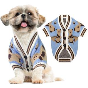 ABRRLO Small Dog Sweaters Cute Bear Dog Cardigans Clothes for Small  Dogs Boy Girl Puppy Cat Knitting Cardigan Outfits Dogs Winter Coats Warm Pet Doggy Clothes Soft Knitwear Apparel (Blue,S)