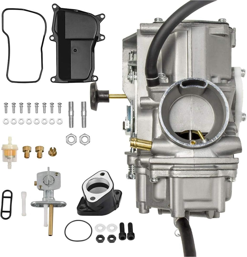 LSSM YFM350 Carburetor Replacement for Yamaha 1987-2004 Warrior 350 1987-1995 Moto-4 350 YFM 3501987-1998 Big Bear 350 1996-1998 Kodiak 400 YFM400 ATV Carb with Intake Manifold and Fuel Valve Switch