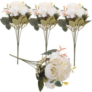  4pcs Artificial Rose Flowers Bouquet Realistic Faux Floral Centerpiece for Wedding Home Decor Vintage Style Cloth Elegant Beige Color