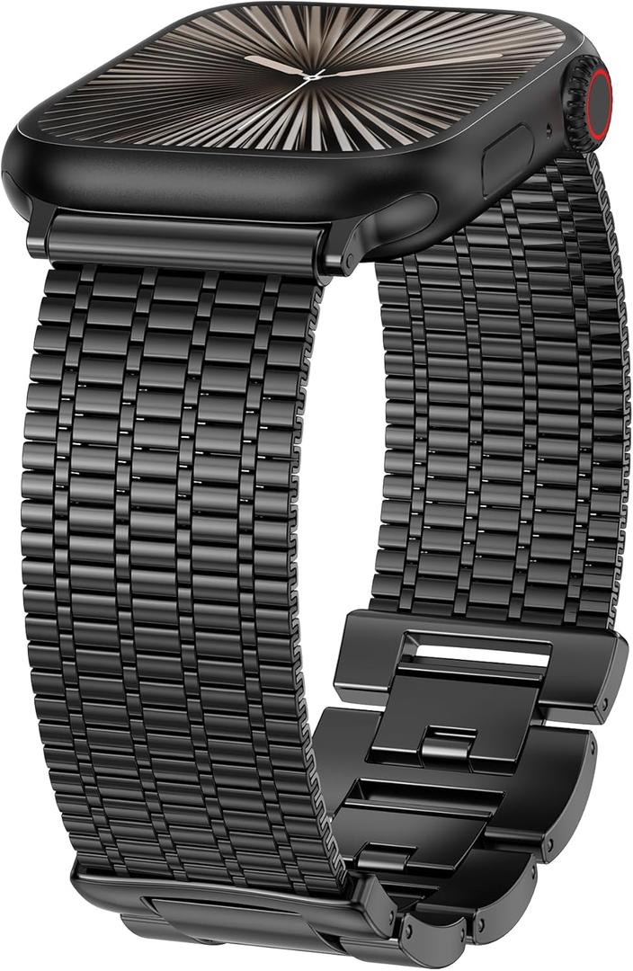 Moolia Stainless Steel Band Compatible with Apple Watch Strap 40/42/41/38/44/46/45/49mm Women, Dressy Fancy Bracelet Metal Mesh Link Wristband for iWatch Series 11 10 9 8 7 6 5 4 3 SE/Ultra 3 2 1 (Black)