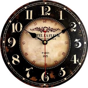 Mrocioa 16 inch Round Black Paris Decorative Wall Clock with Big Arab Numerals, Retro Wood Wall Clocks for Living Room,Office and Kitchen,Colorful Quality Quartz Quiet Round Hanging Clock