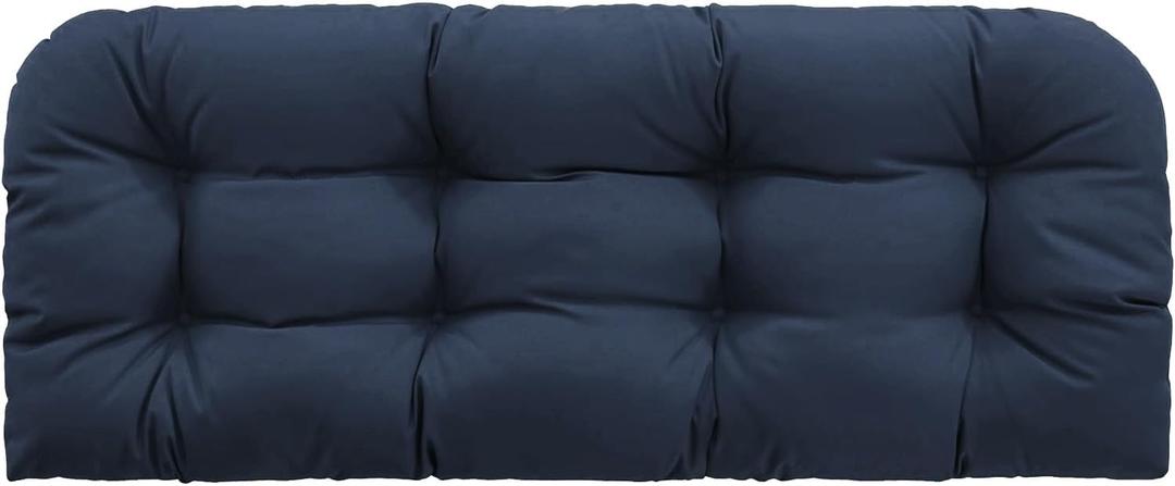 Outdoor Bench Cushion, Tufted 44x22x4 Inch Loveseat Pad for Patio Furniture Wicker Chair Garden Swing Porch Sofa, Indoor Outside Use, Fade-Resistant & Waterproof, Dark Blue