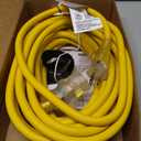 25FT 12/3 Gauge Heavy Duty Outdoor Extension Cord Waterproof, Weatherproof -58F to 140F with Lighted Outlet & Press-Release Lock, 15A 1875W 3 Prong, SJTW Electrical Power Cord, ETL Listed (Yellow)