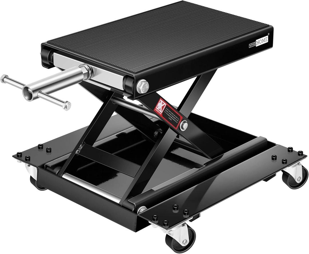 VIVOHOME 1100 Lbs Steel Wide Deck Motorcycle Lift ATV Scissor Lift Jack with Dolly and Hand Crank Bikes Garage Repair Hoist Stand Black