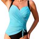 TASHEHE Women's One Piece Swimsuit Sexy Push Up Underwire Bathing Suit Ruched High Waisted Tummy Control Swimwear (L)