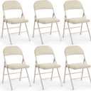 DUMOS 6 Pack Leather Padded Folding Chair, Indoor Outdoor Portable Stackable Commercial Seat with Steel Frame, Capacity for Home, Office, Party, Comfy, Kahki