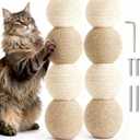 2 Pack Cat Scratching Post Replacement, 13.8 x 3.93 Inch Moden Sisal Poles with M8 Screws, Refill Parts for Indoor Cat Towers and Furniture Repair-White (Spherical)