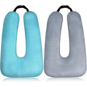 Barydat 2 Pcs Car Travel Pillow for the Back Seat 28 x 18 in Sleeping Reading Pillows for Long Distance Travel Car Cushion for Kids Adults Head and Body Support U Shaped Pad for Travel(Gray, Green)