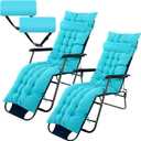 Kigley 2 Set 67 x 21 Inch Lounge Chair Cushion with Headrest Soft Patio Chaise Lounge Cushion for Outside Sofa Lawn Furniture Chair Pads with 8 Tie for Outdoor Indoor Patio Home (Light Blue)