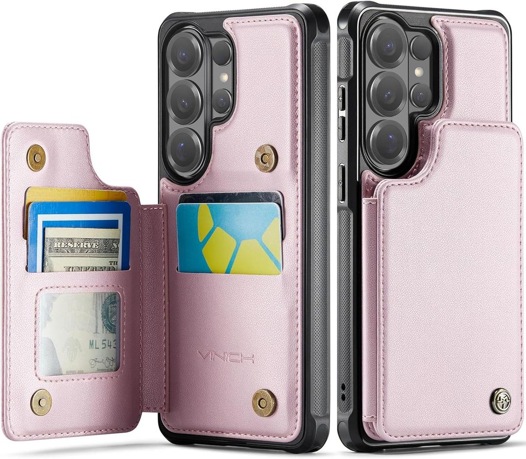 Vinich for Samsung Galaxy S26 Ultra Wallet Case with Card Holder, RFID Blocking Credit Slots Kickstand Shockproof Phone Cover for Women Men, Pink