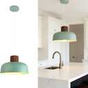 Modern Pendant Lights, 12.6inch Drum Pendant Lighting Adjustable Height Natural Wood Cap Hanging Light Fixture Green for Dining Room Kitchen,Living Room
