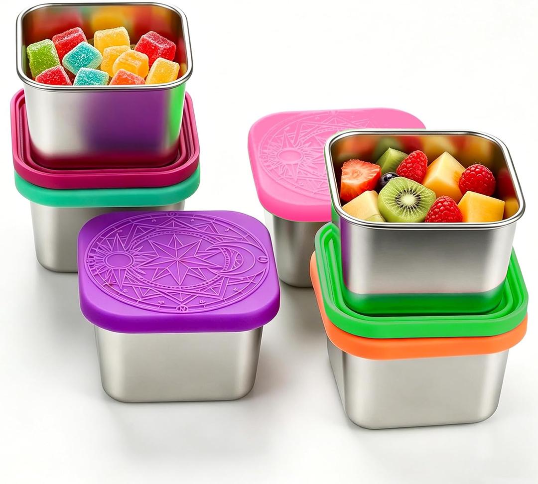 6Pack 6oz Stainless Steel Snack Containers for Kids, Leak Proof Easy Open Snack Containers with Lids, Metal Toddler Lunch Box for Oat,Crackers,Nuts,Candy