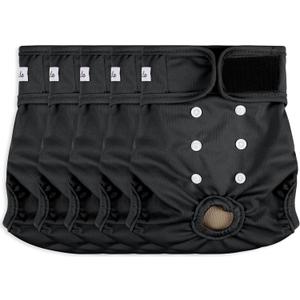 Female Dog Diapers 5Pcs - Premium Reusable Diapers for Doggie in Heat - Highly Absorbent Dog Diapers Female for Pet Incontinence with Adjustable Snaps,Black, M