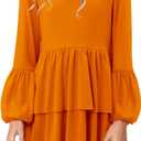 storeofbaby Girls Long Sleeve Dress Casual V Neck Loose Fit Flowy Swing Dresses 4-13 Years (Orange, S)