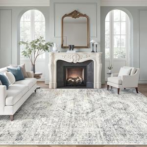 Soalmost Washable Area Rug 8x10, Large Soft Rugs for Living Room Vintage 8x10 Area Rugs for Bedroom Dining Room Non-Slip Stain Resistant Under Table Blue Ivory Rug