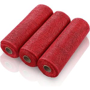 Chuangdi 3 Rolls Poly Burlap Deco Mesh 10 Inch Red Deco Poly Decorative Mesh Ribbon Wrapping Ribbon Rolls for Home Door Wreath Decoration DIY Crafts Making