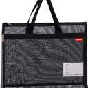 Pendancy Mesh Zipper Pouch A3 Size, Large Double Pocket Lightweight Nylon Transparent File Bag with Handle, 13x17 in Foldable Document Storage for Puzzle Project/Cross Stitch/Travel/Office (Black)