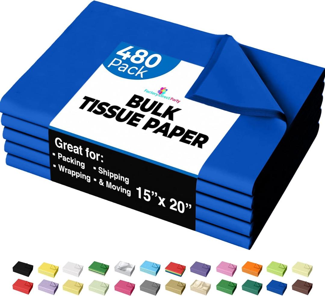 Dark Blue Tissue Paper for Gift Bags - 15" X 20" Bulk Tissue Paper Dark Blue 480 Sheets - 10lb Newsprint for Packing, Birthday Gift Box Filler, Packing Supplies for Moving Supplies Crown Display