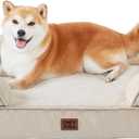 EHEYCIGA Orthopedic Dog Beds for Large Dogs, Waterproof Memory Foam Large Pet Bed with Sides, Non-Slip Bottom and Egg-Crate Foam Dog Couch Bed with Washable Removable Cover, Beige