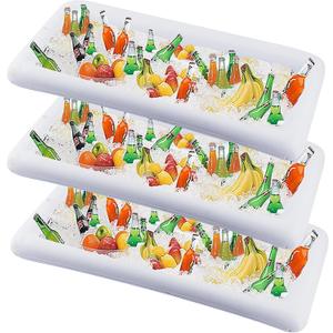 DR.DUDU Inflatable Serving Bar, 3 Pack Ice Serving Buffet Salad Cooler Food Drink Containers with Drain Plug, BBQ Picnic Pool Party Supplies Inflatable Cooler